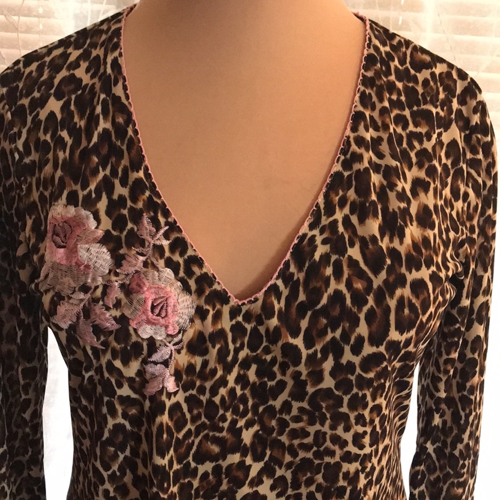 Natori leopard & floral knit print night gown with deep v neck